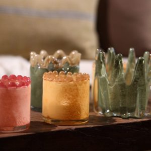 Munblåst glaslykta pärlbård gul