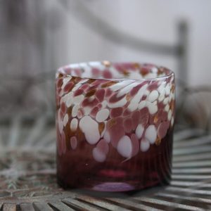 Munblåst glaslykta Dots rosa