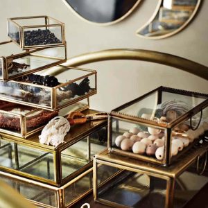 Skrin i glas antik mässing