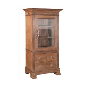 Gammalt vitrinskåp med lådor